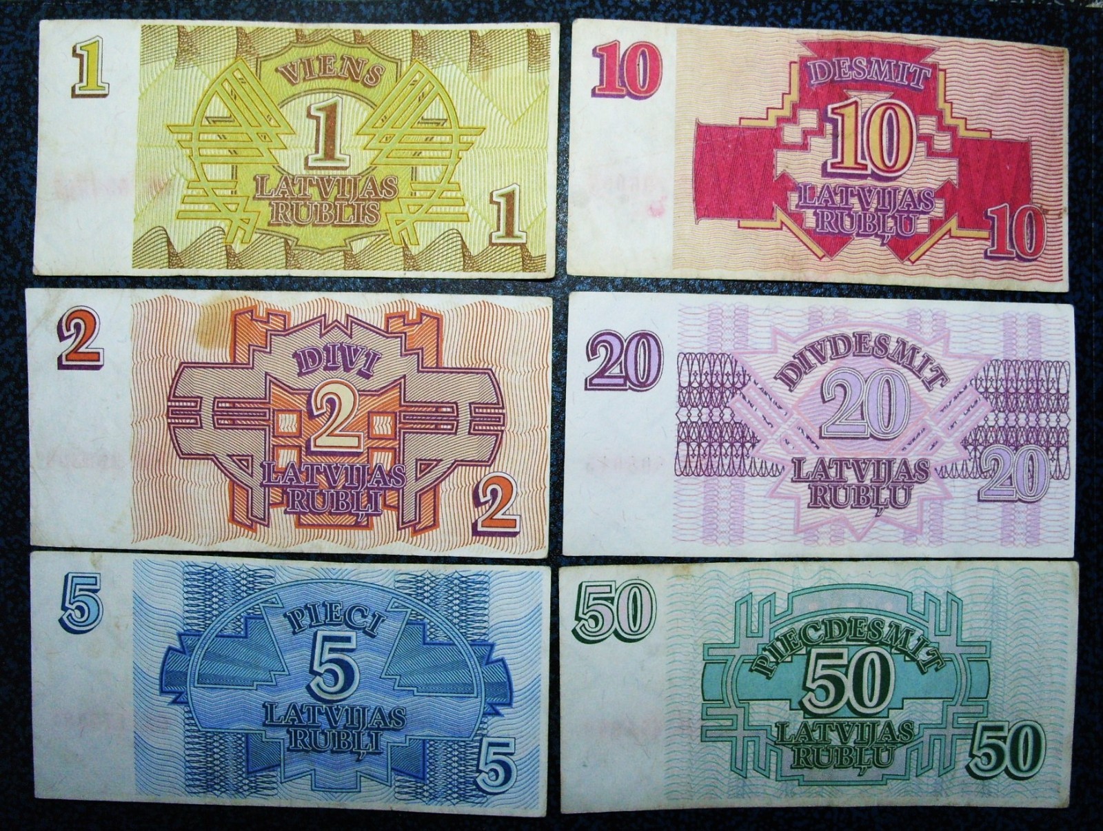 Latvia lot of 6 different banknotes 1-2-5-10-20-50 Rublu 1992 LD344