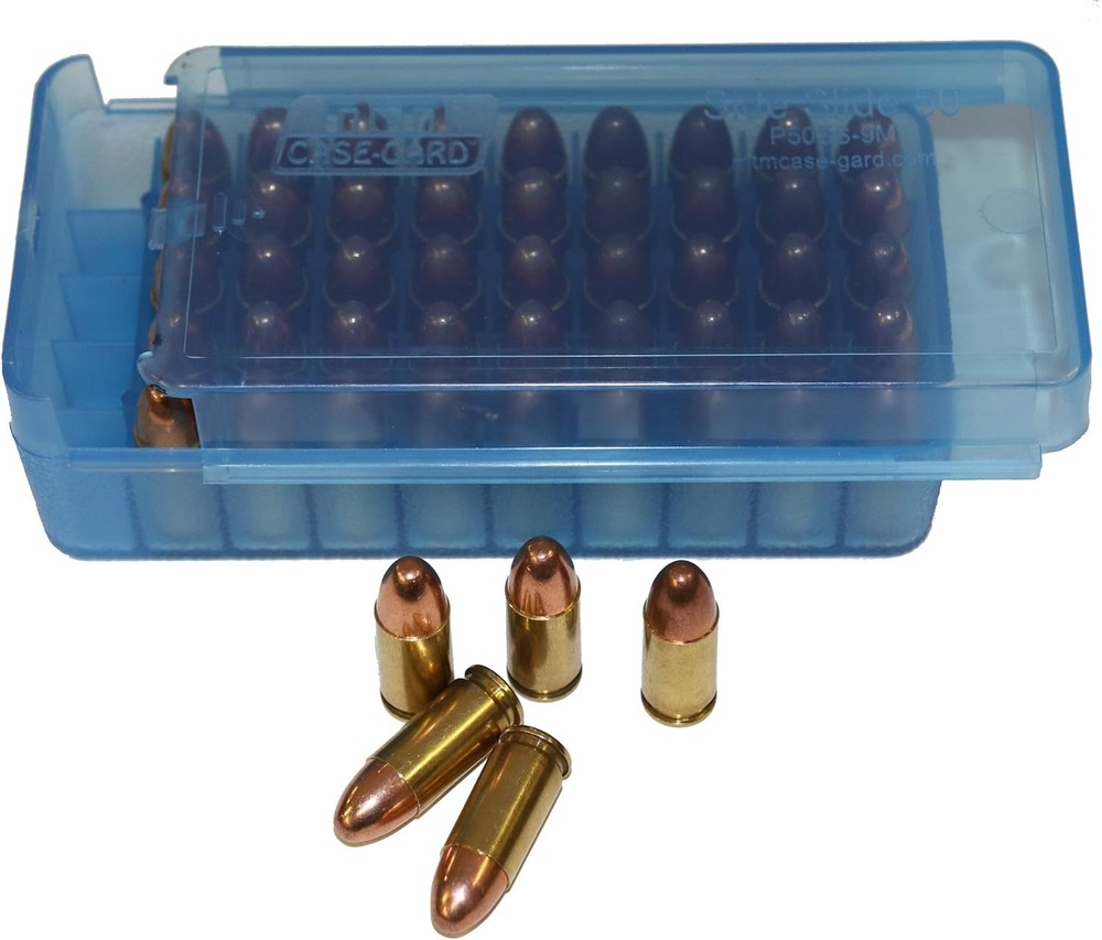 🔫 50rd Sliding Ammo Storage Case for 9mm/380 – Multiple Colors! 💙