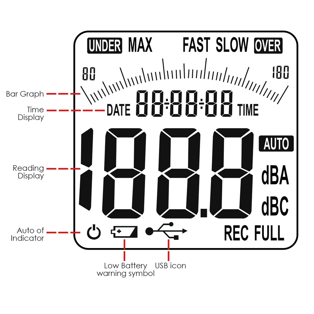 Handheld Sound Level Meter Data Logging Function Backlit Display Datalogger
