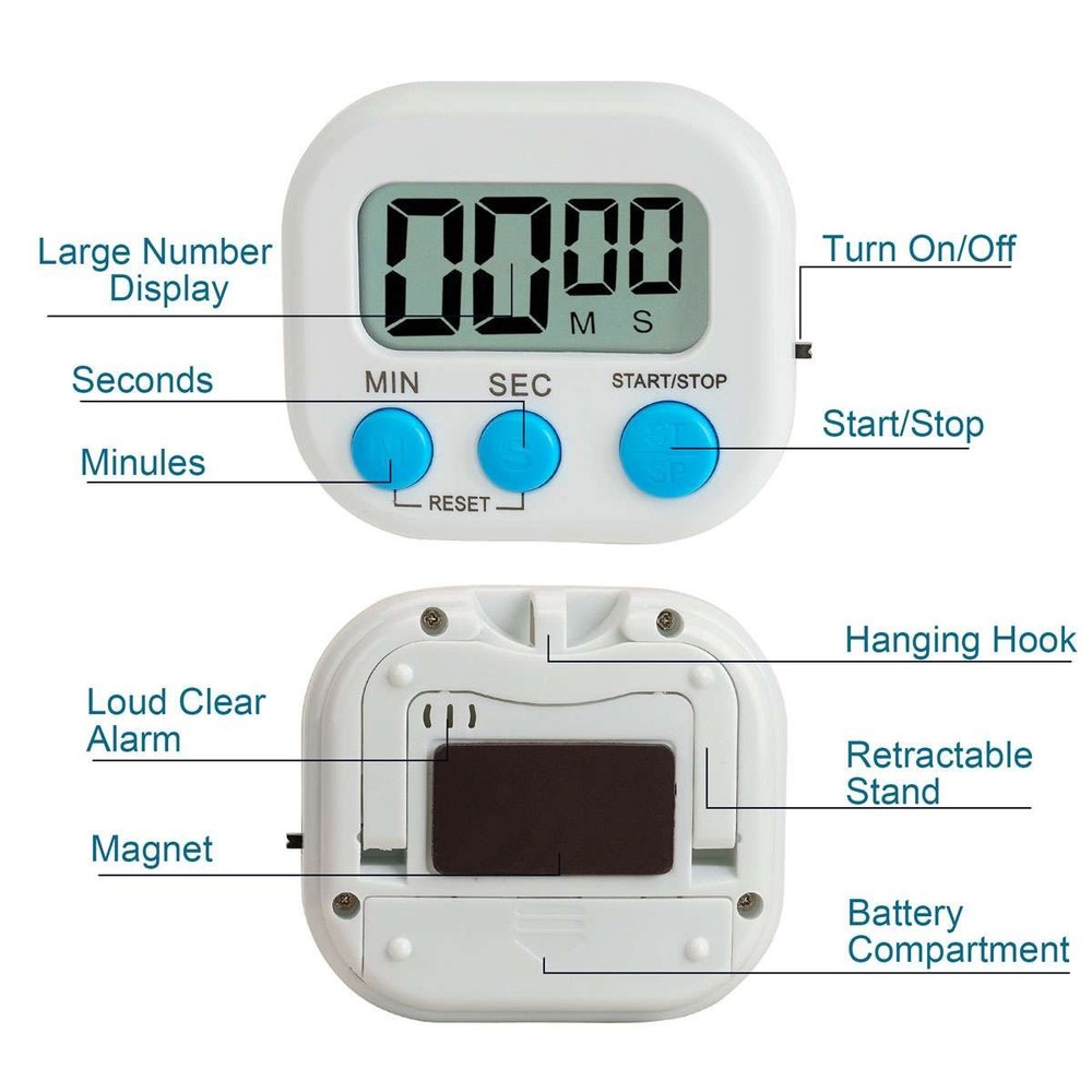 Large LCD Digital Kitchen Cooking Timer Count Down Up Clock Loud Alarm Magnetic