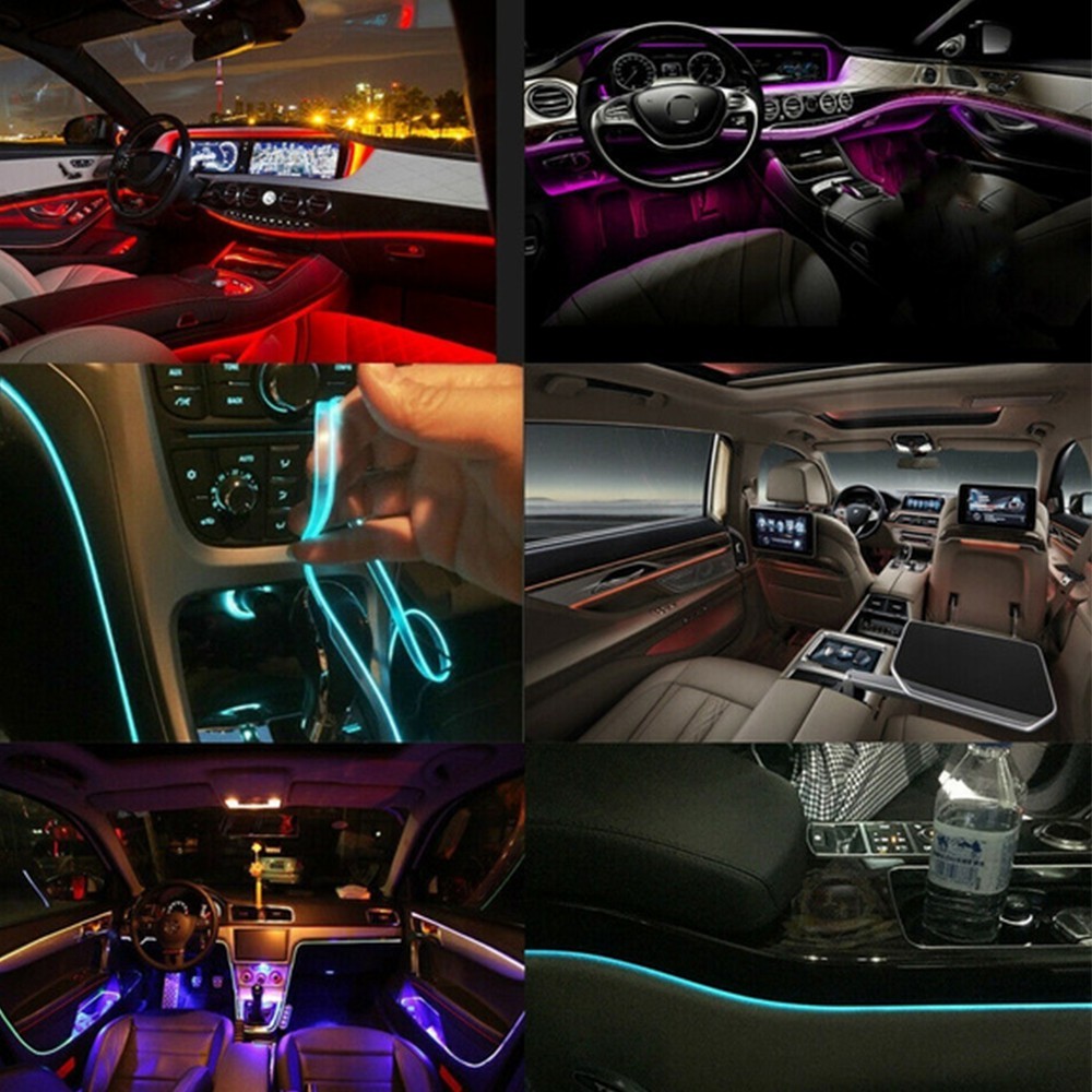 Car Interior Ambient Lighting Kit APP LED Neon Light Trim Glow Optic Fiber Strip