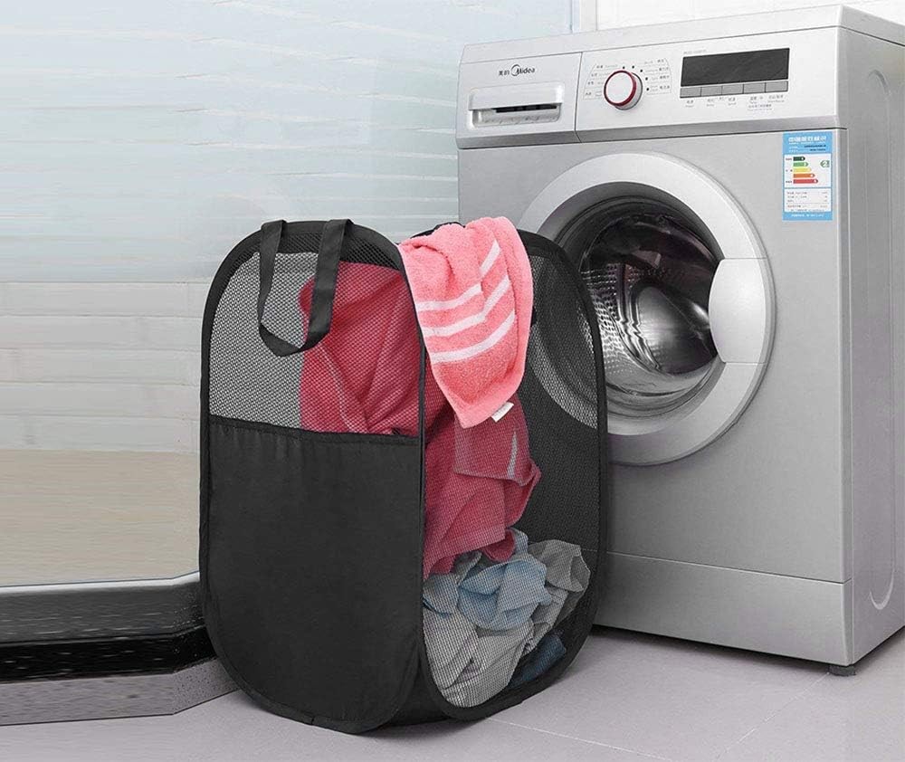 2 pop-up foldable mesh laundry baskets (each with 2 reinforced handles), black +