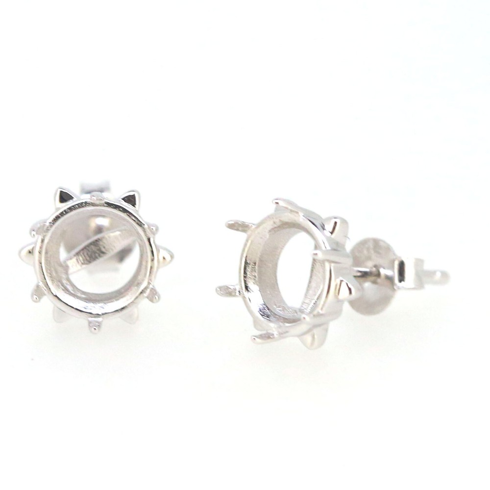 Sterling Silver Semi Mount Earrings Setting Round RD 8x8mm Stud