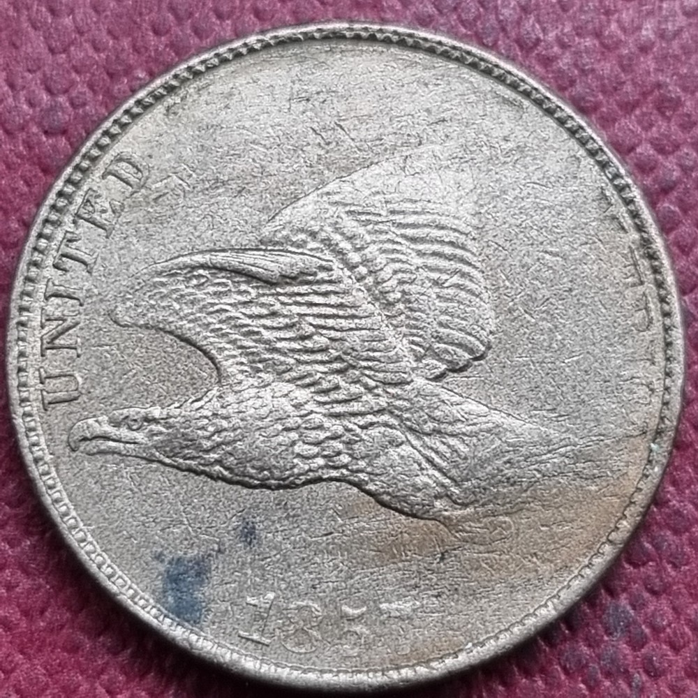 1857 Flying Eagle Cent 1c ERROR STRUCK THROUGH GREASE High Grade #84317
