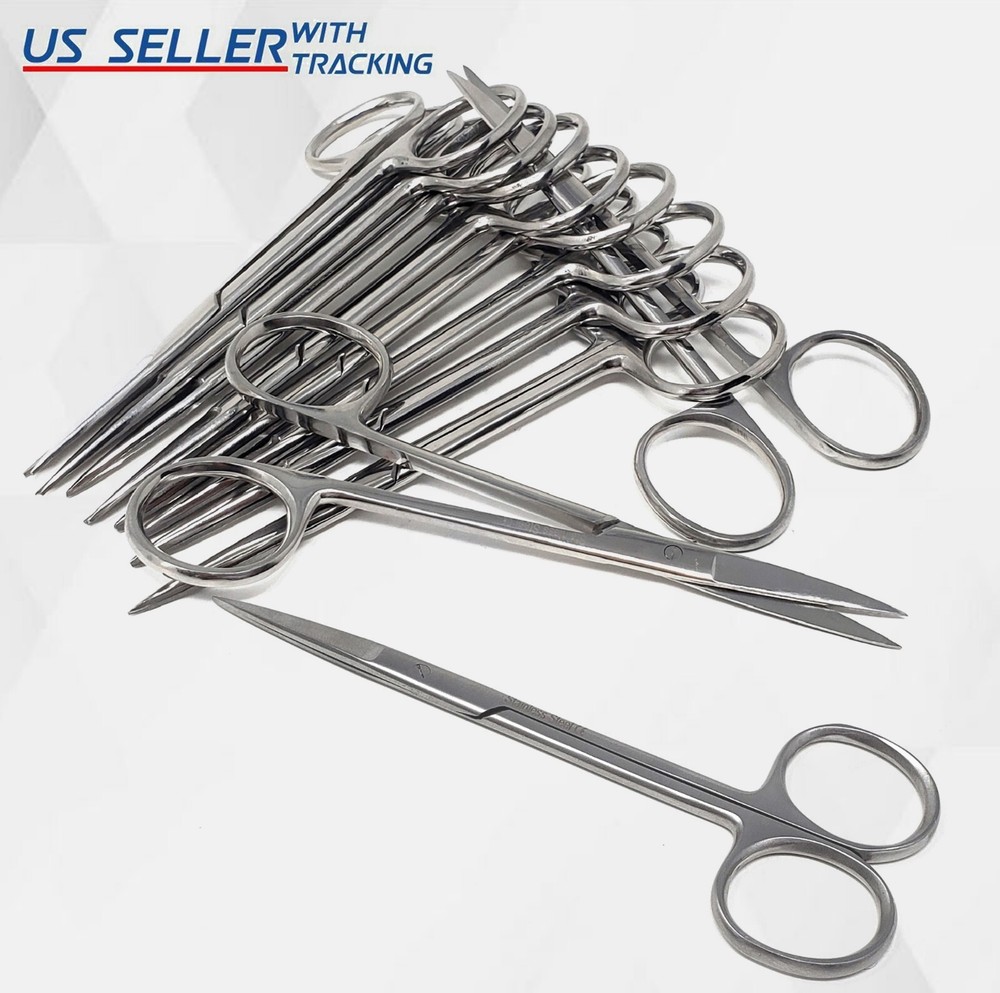 12 PCS Iris Scissors 4.5" Straight Surgical Dental Instruments New