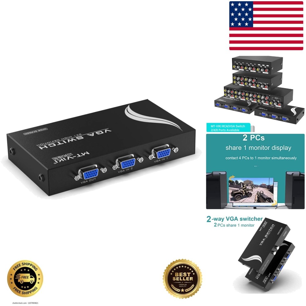 2 Port VGA Switch Video Selector Box - 2 Input 1 Output for Monitors