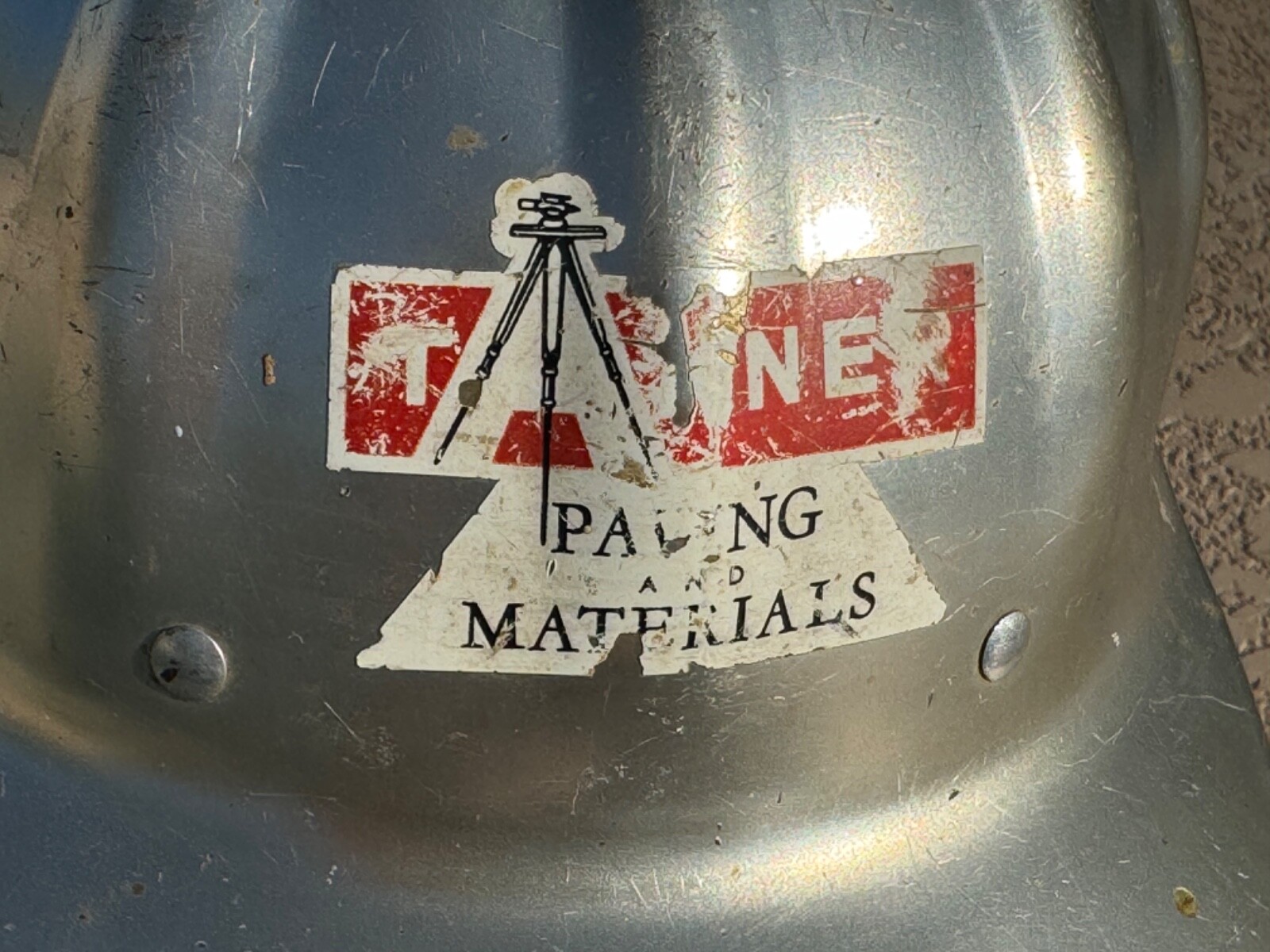 VINTAGE SUPERLITE BY FIBRE METAL ALUMINUM HARD HAT TANNER PAVING & MATERIALS