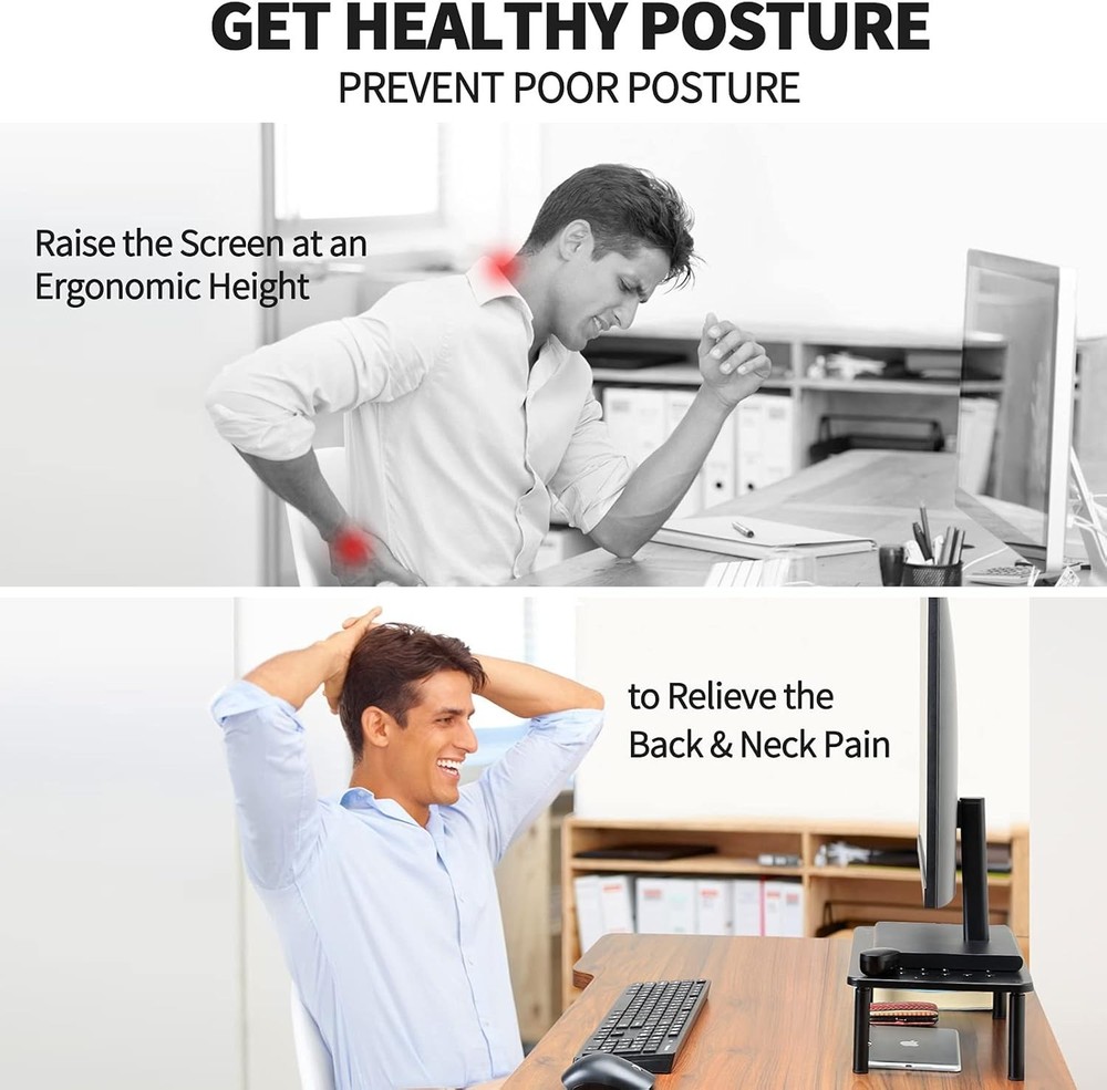 Adjustable 2 Pack Computer Monitor Stand - Easy Assembly & Organizing Solution