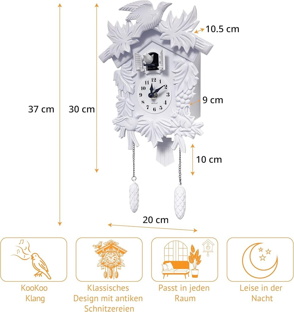Charming White Cuckoo Clock for Christmas, Volume Adjustable & Elegant Design