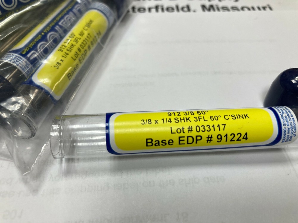 UltraTool 91224, 3/8" x 1/4", 60°, 3-Flute, Solid Carbide Countersink