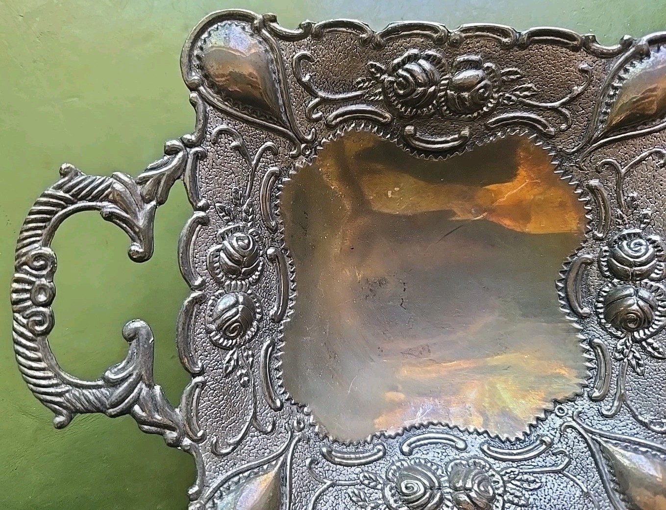 Studio Silversmiths 5 1/2" Square Dish Silver-plated Patina Footed With Handles