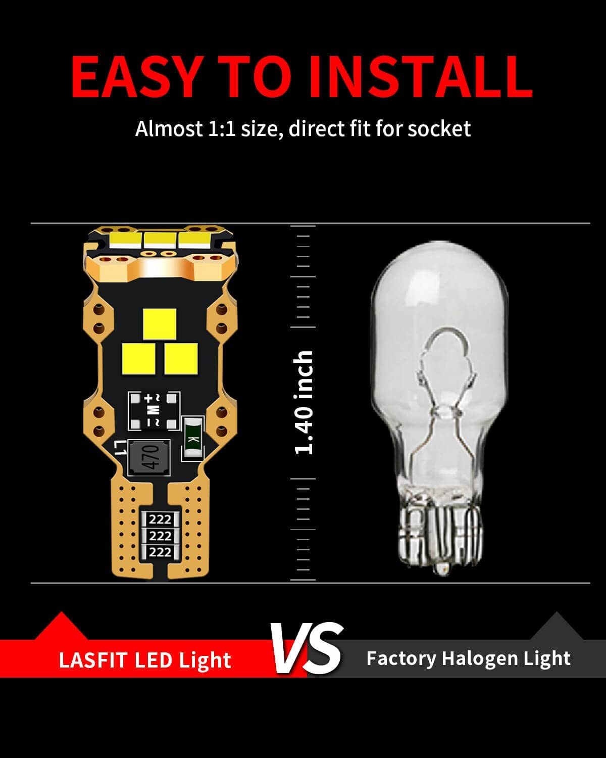 LASFIT LED Reverse Back Up Light Bulb 921 912 W16W T15 906 916 Super White 6000K