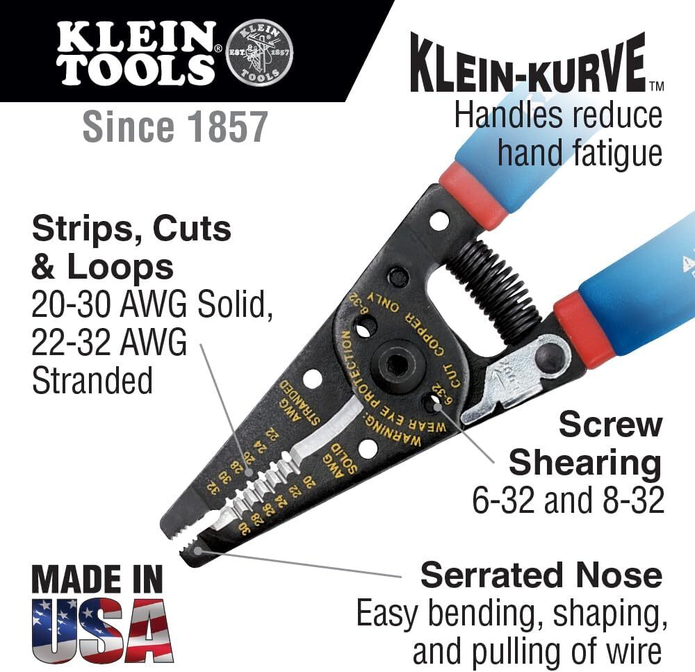 Klein Tools 11057 Wire Cutter / Stripper, Made in One Size, Blue/Red