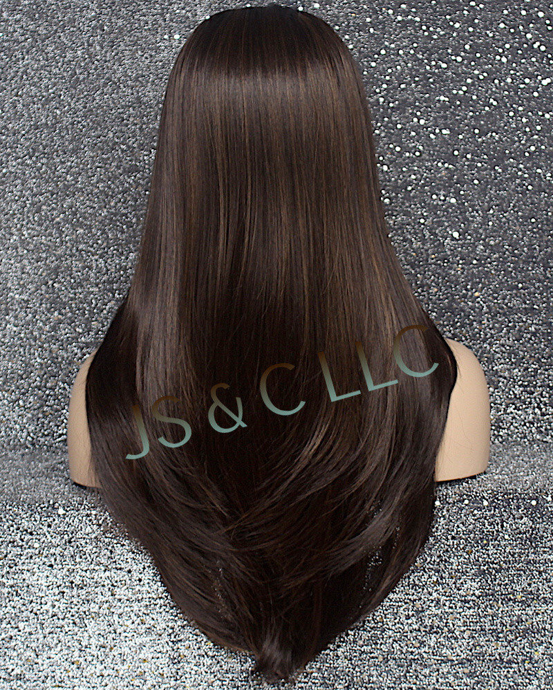 Long Straight Human Hair Blend Mono Top Full Lace Front Wig Brown mix 4-27 WBDL