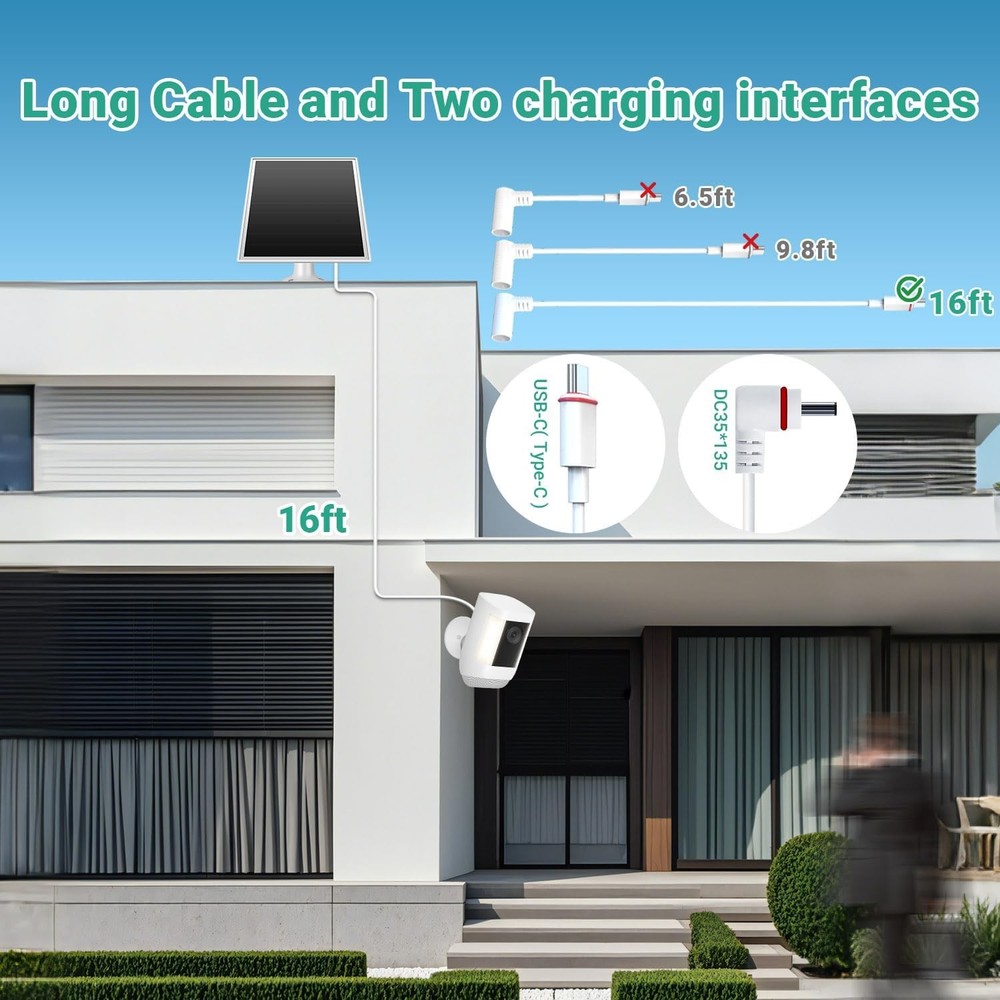 Solar Panel for Ring Camera Outdoor Wireless, Fast Charging 6W White-106-1
