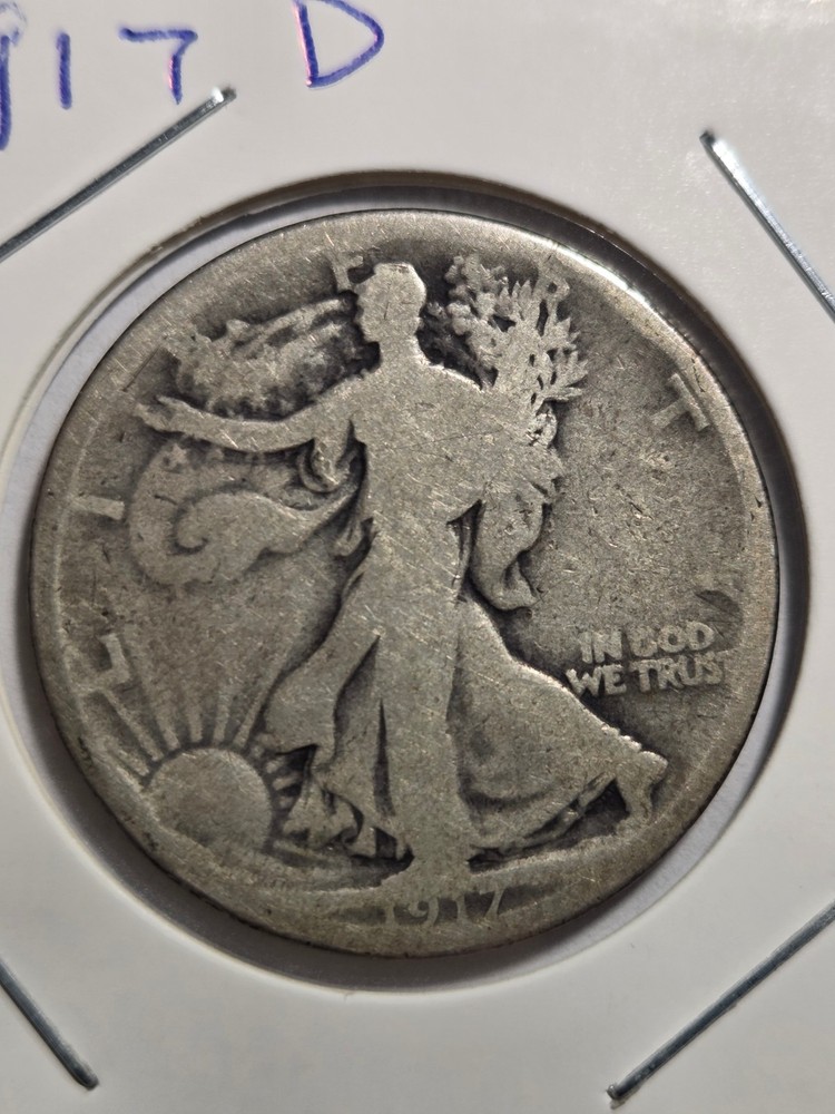 1917-D Walking Liberty Half Dollar Silver 50c Type 2 Reverse Mint Mark