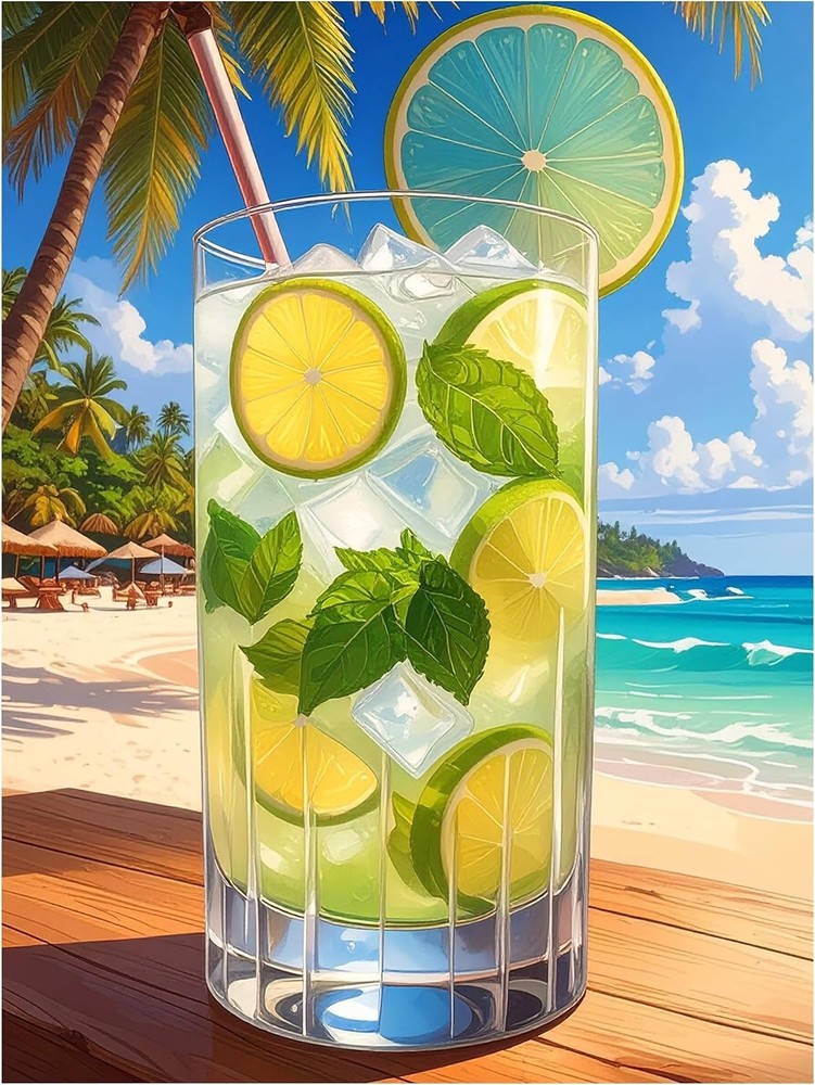 Tile Mural Tropical Lime Mint Cocktail Fruit Drink Kitchen Wall Art Backsplash