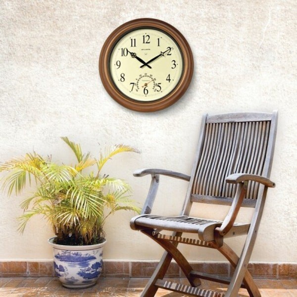 18" Analog Thermometer Wall Clock, Brown, 50314A2