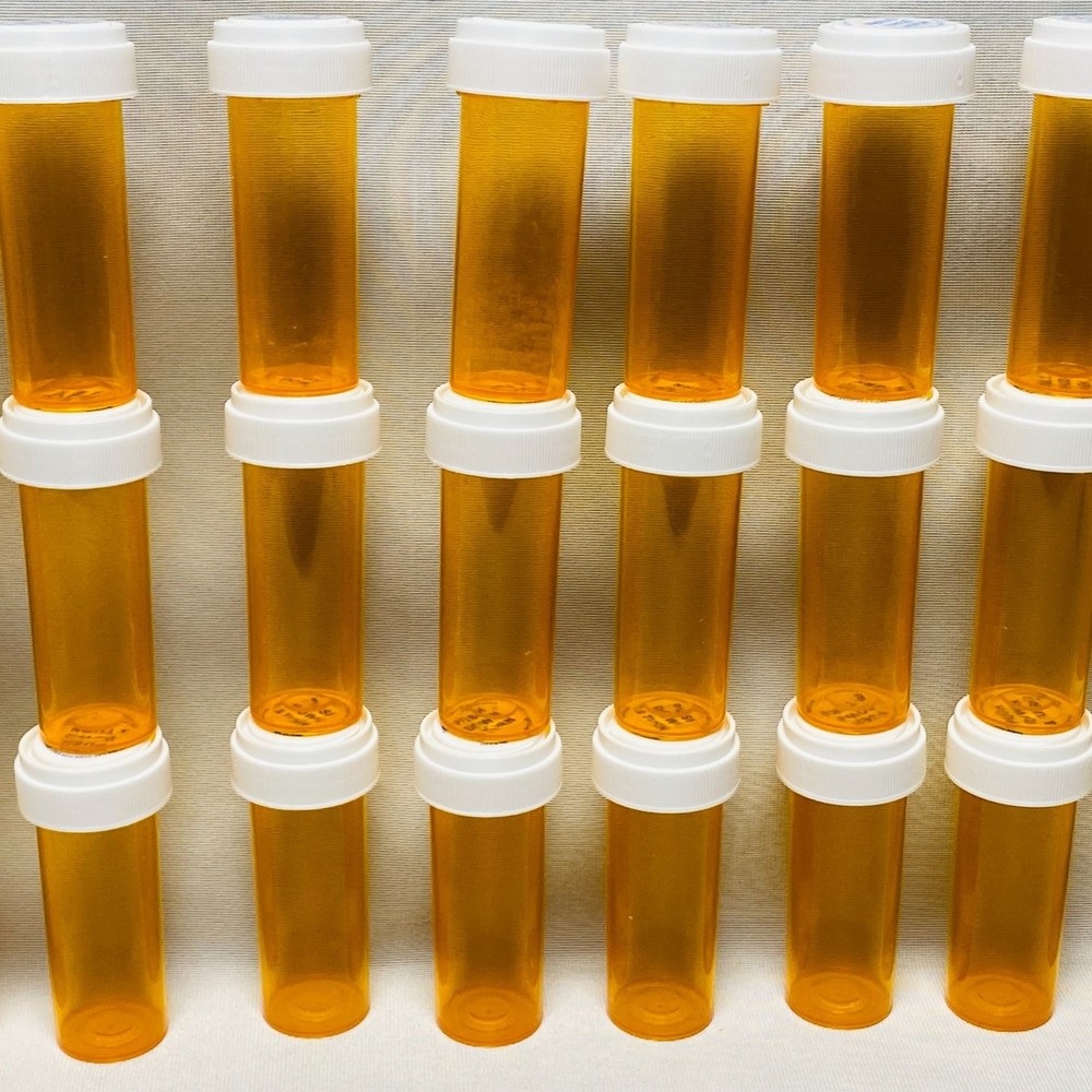 24 Tall Amber Empty Pill Bottles with Lids Craft Storage Organization Solution