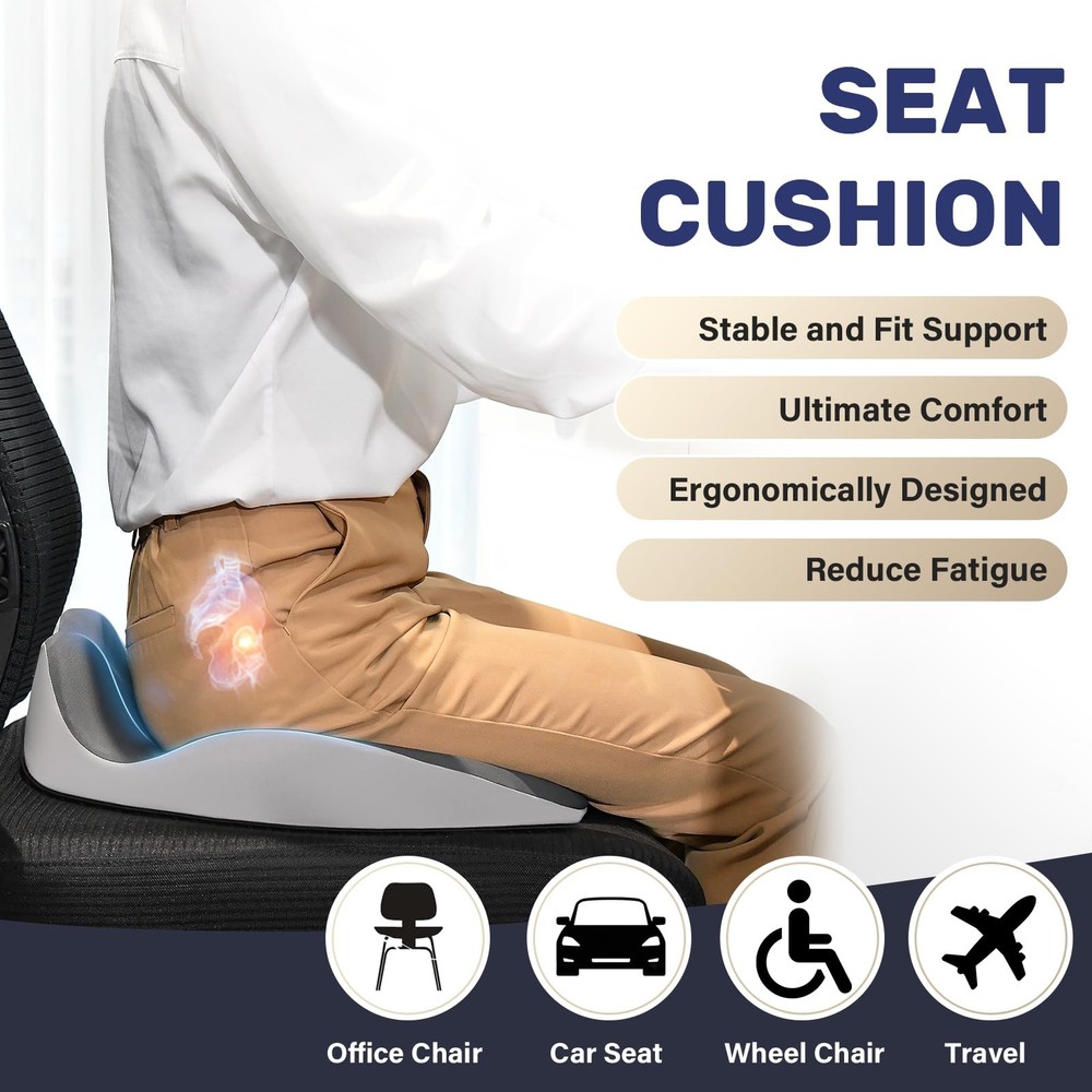 Memory Foam Car Seat Cushion for Sciatica, Tailbone & Back Pain Relief