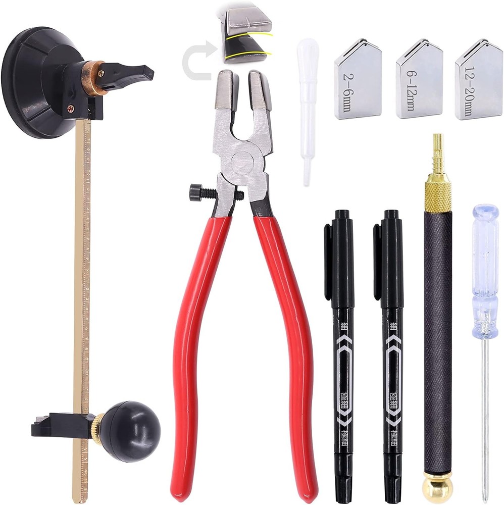 9 Pcs Glass Cutting Tool Set Kit Includes Adjustable Circular Cutter,...