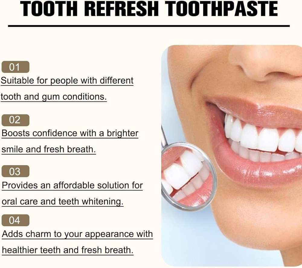 2Pcs Tooth Refresh Toothpaste, Fresh Breath Toothpaste, Natural Oral Care