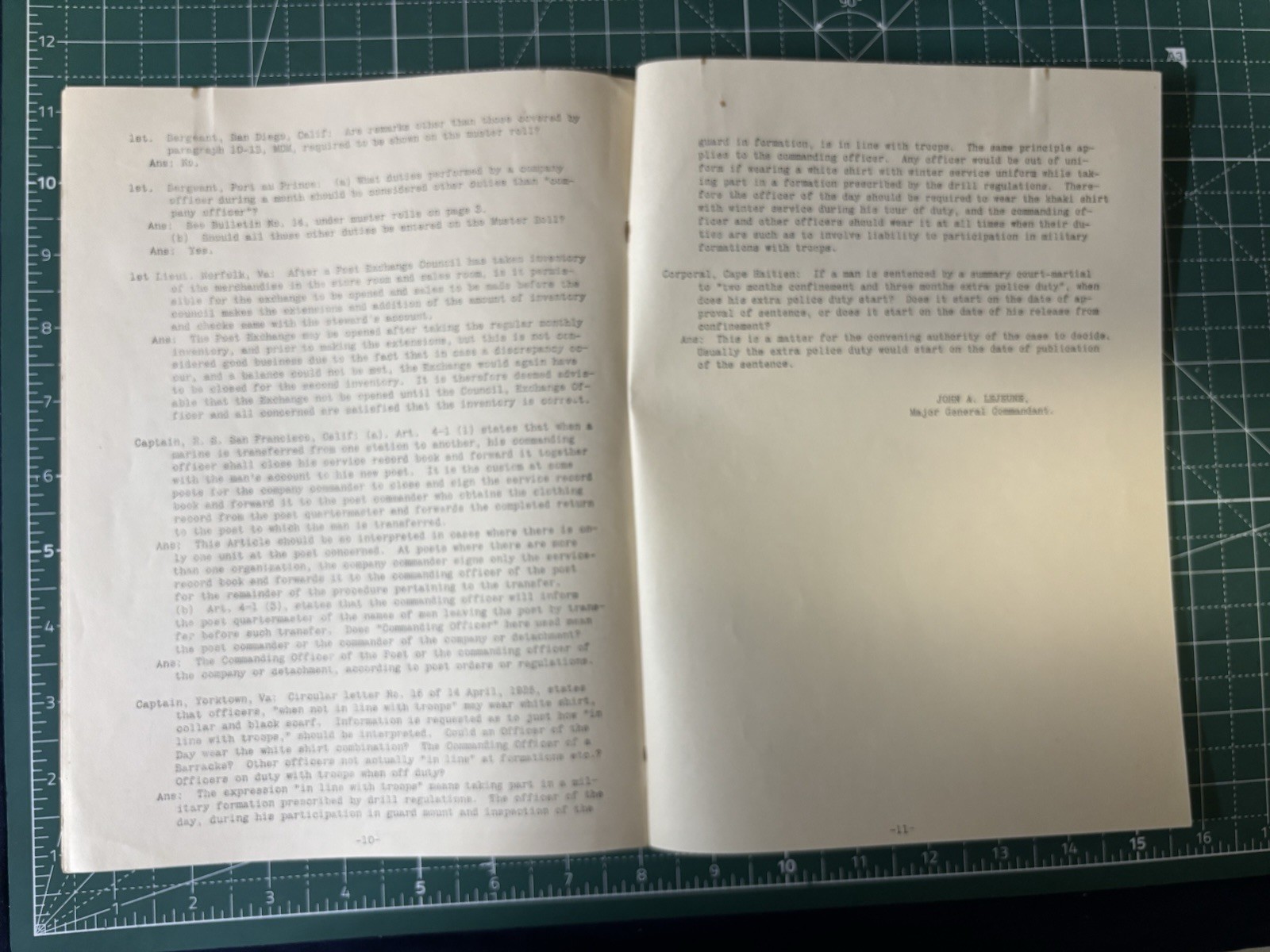 Post WW1 USMC Rare General Lejeune Headquarters Bulletin Document 1926