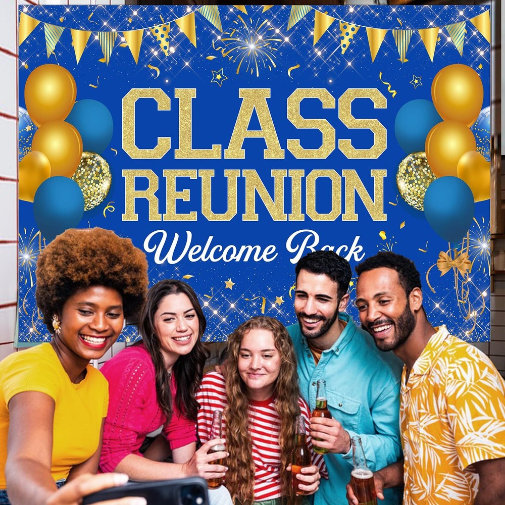 7 * 5ft Class Reunion Decorations School Class Reunion Backdrop Blue Welcome ...
