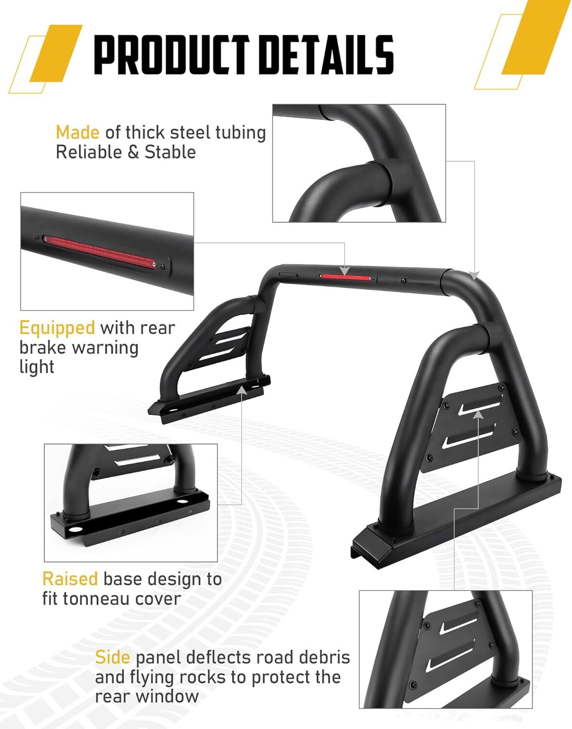 Roll Bar Fits for Toyota Tacoma 2005-2025 with Light Mounting Bracket Heavy Duty