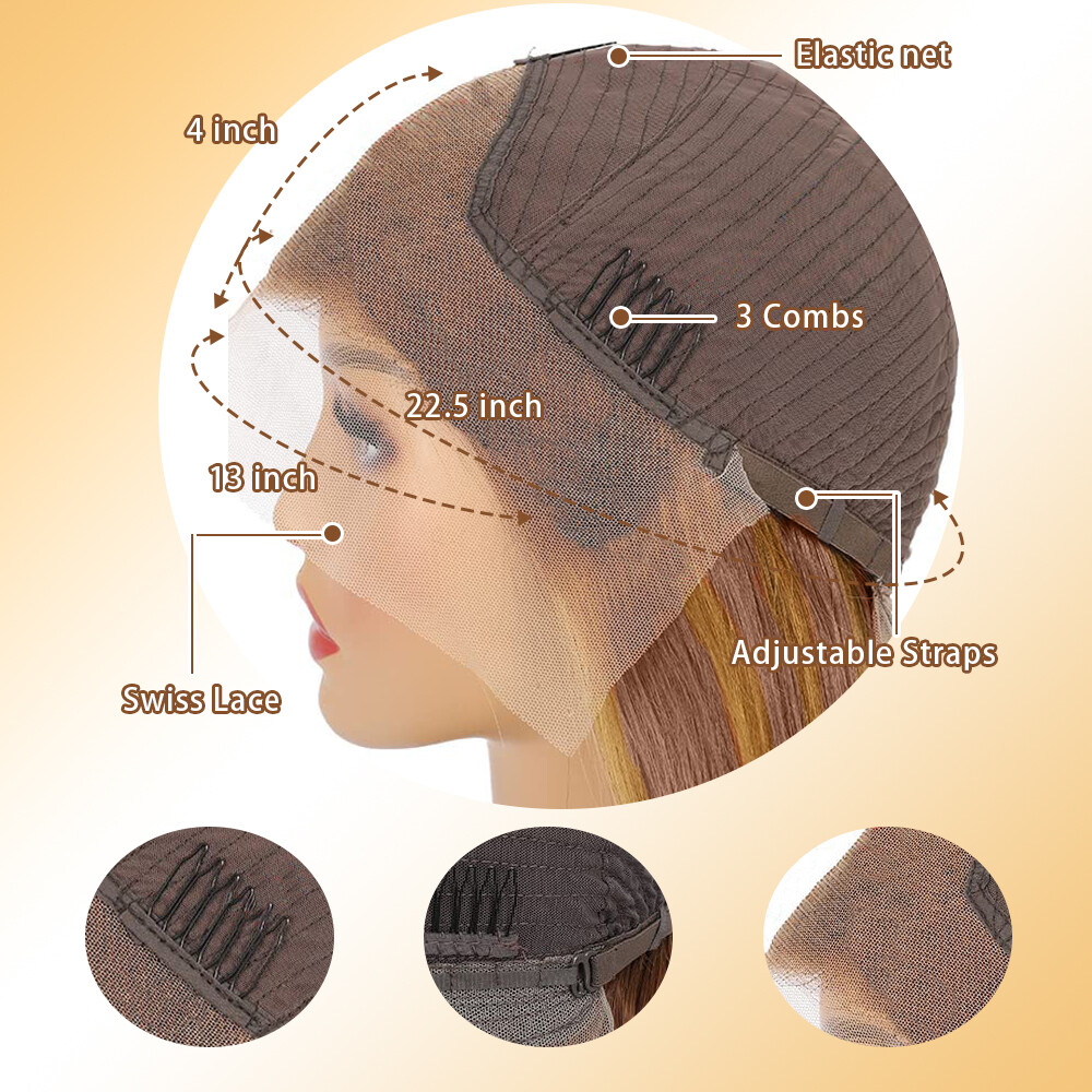 100% Human Hair Wig Ombre Highlight Straight 13X6 Lace Front Wigs Human Hair