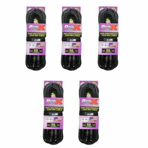 5 DMX Cables 5 Pin 50' ft Stage Lighting Light Shielded Cables