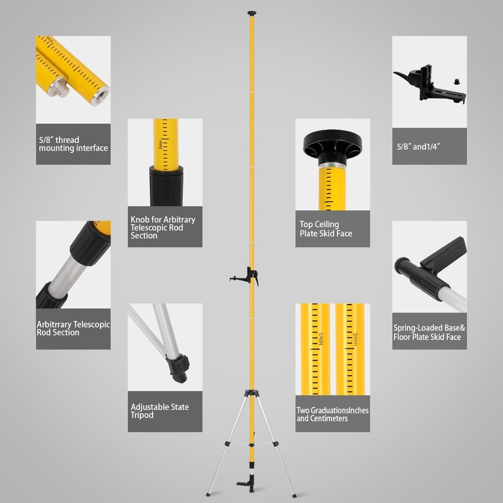 Fancyall Laser Level Pole with Tripod, Telescoping 4.2m, Yellow
