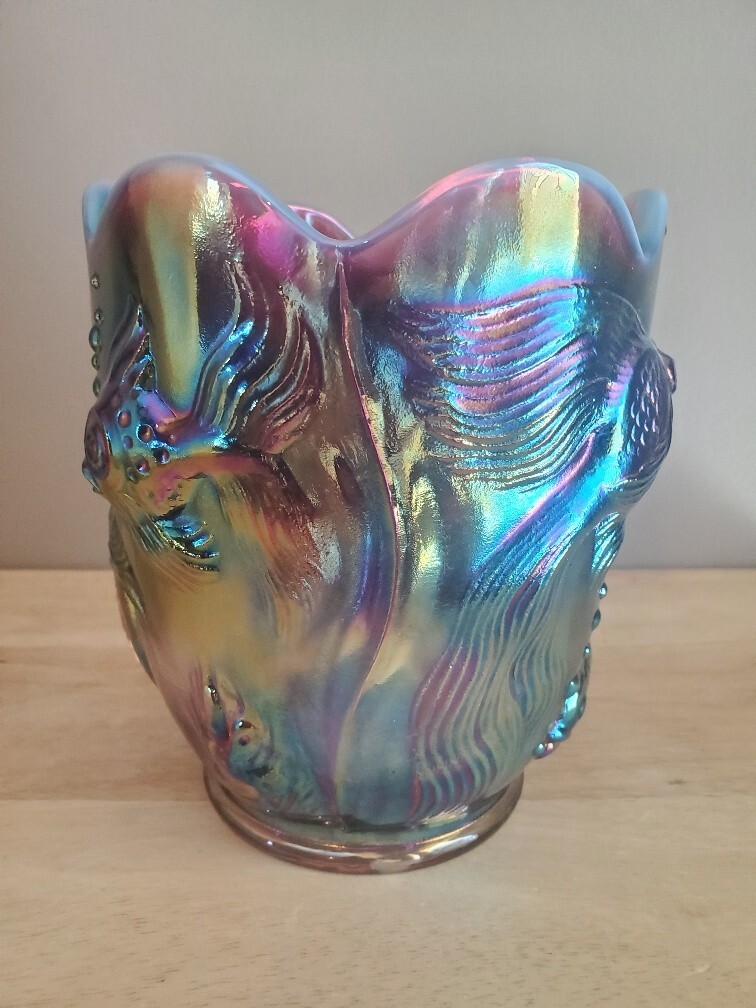 Fenton Plum Iridized Atlantis Koi Fish Verlys/ Vase