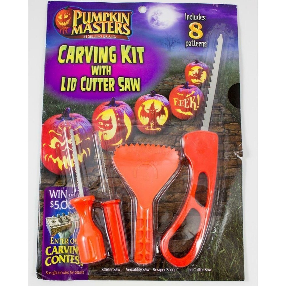 Pumpkin Masters Pumpkin Carving Kit 4-Pc + 8 Patterns Halloween NEW