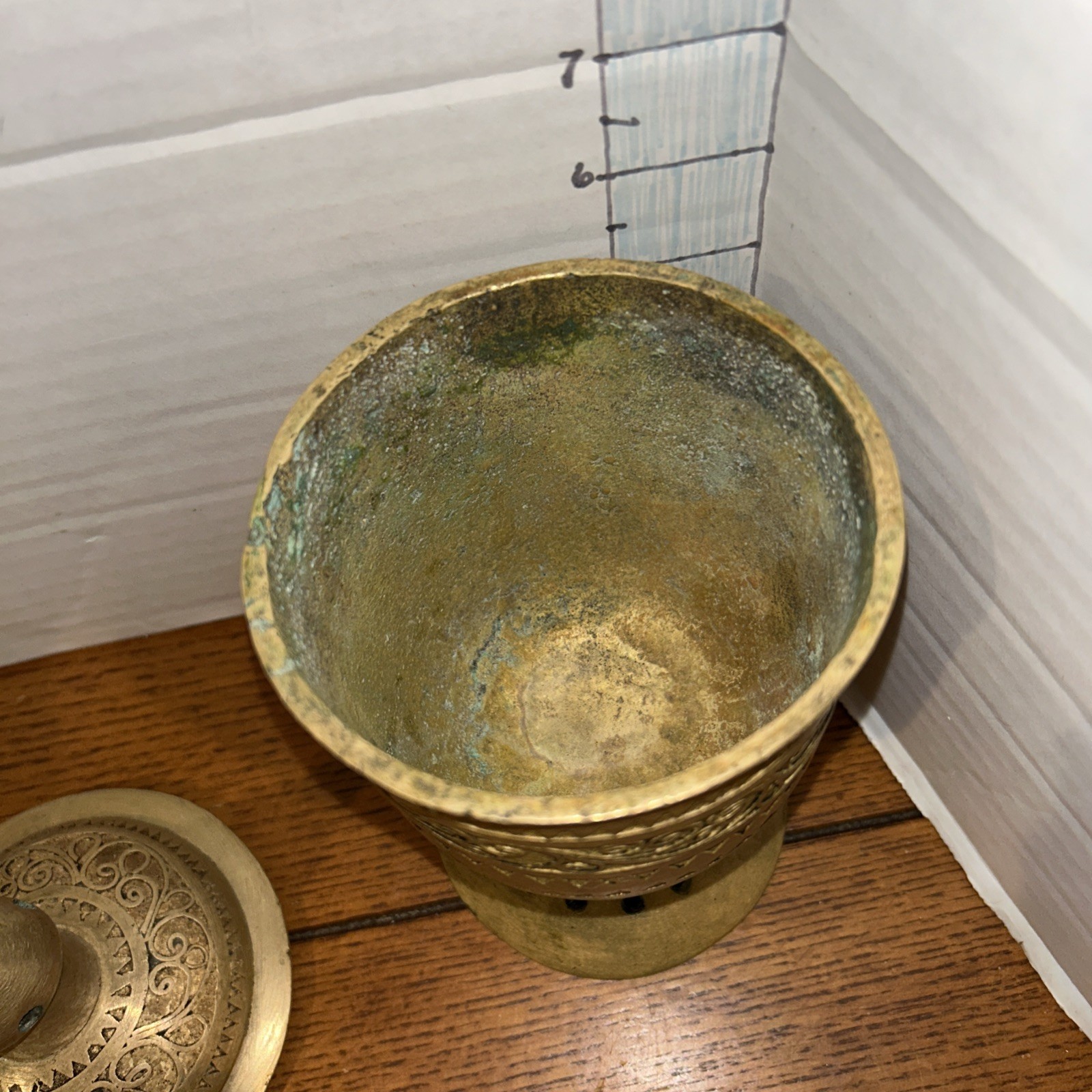 Heavy Antique Asian Brass Incense Burner 10.5" tall