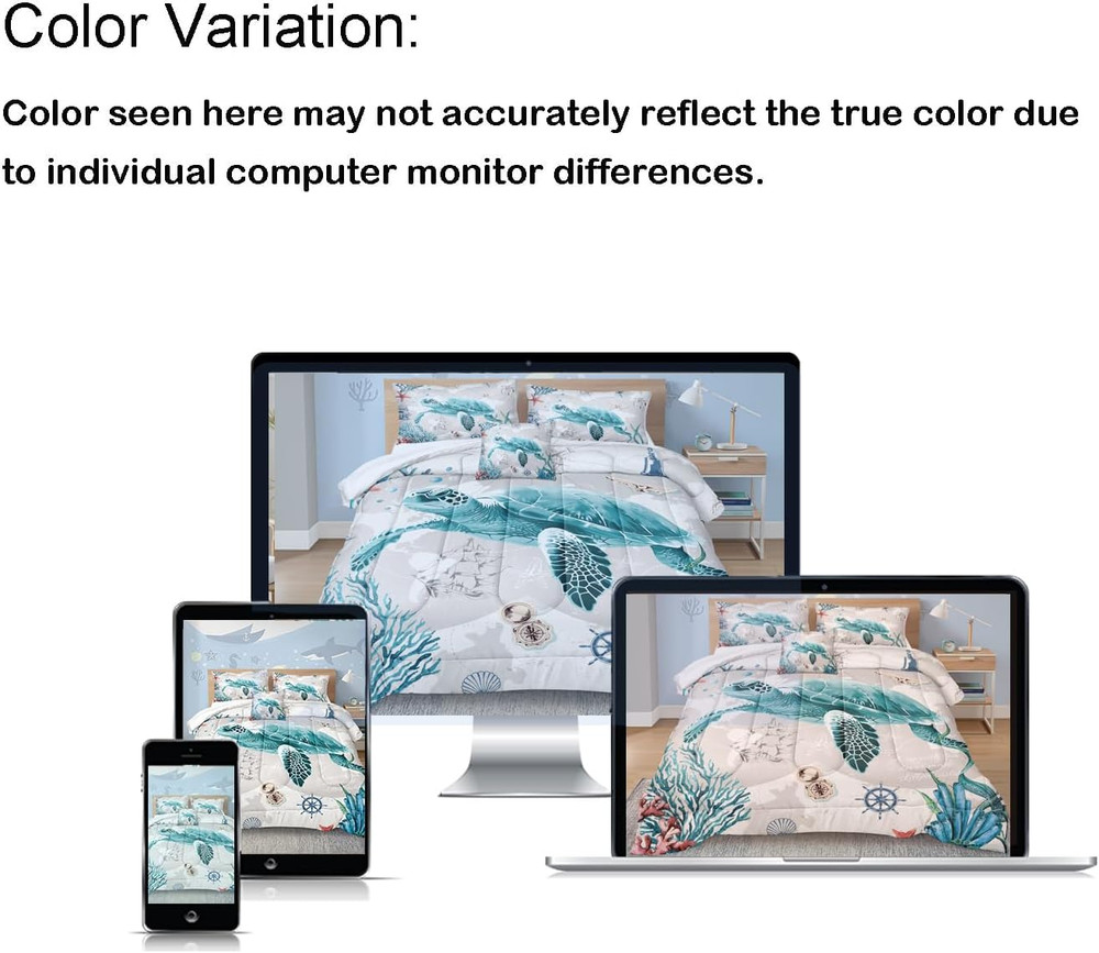 Nautical Bedding Set Turtle Comforter Set King Size Beach Comforter Set Soft Mic