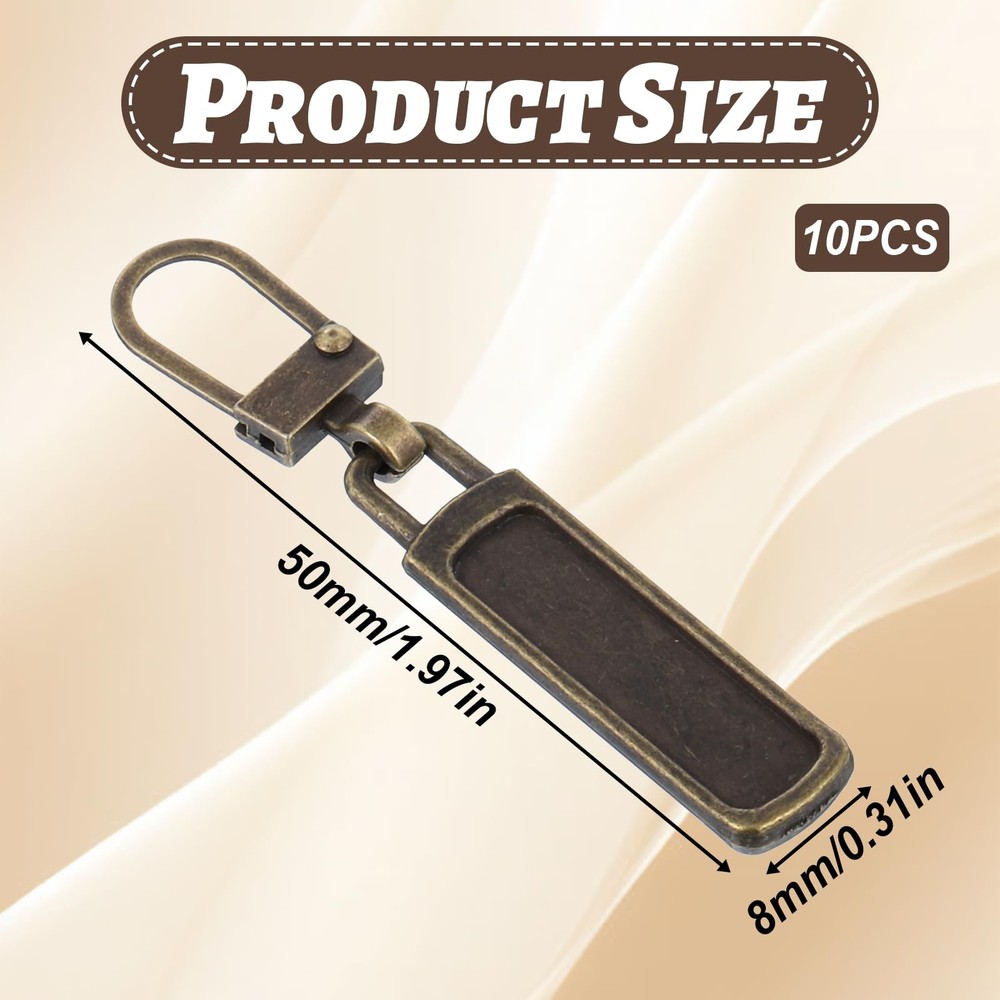 10 Pcs Detachable Zipper Pull Replacement for Small Holes Bronze