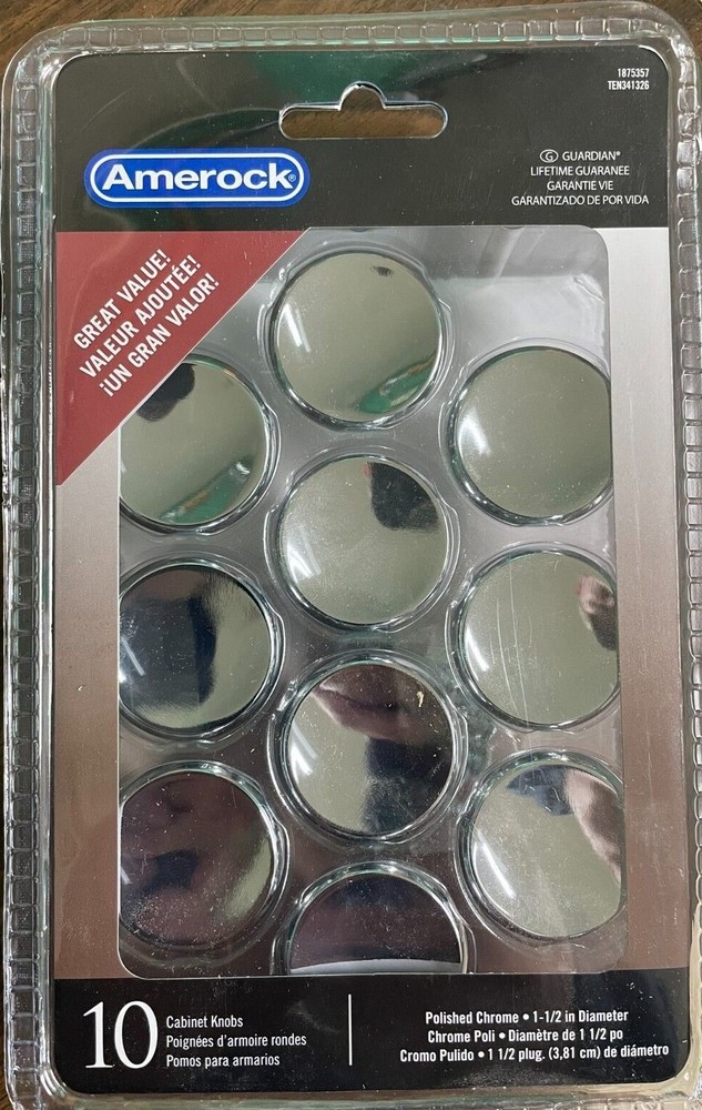 AMEROCK CABINET KNOBS (10 PACK) 1.5" ROUND Polished Chrome TEN341326