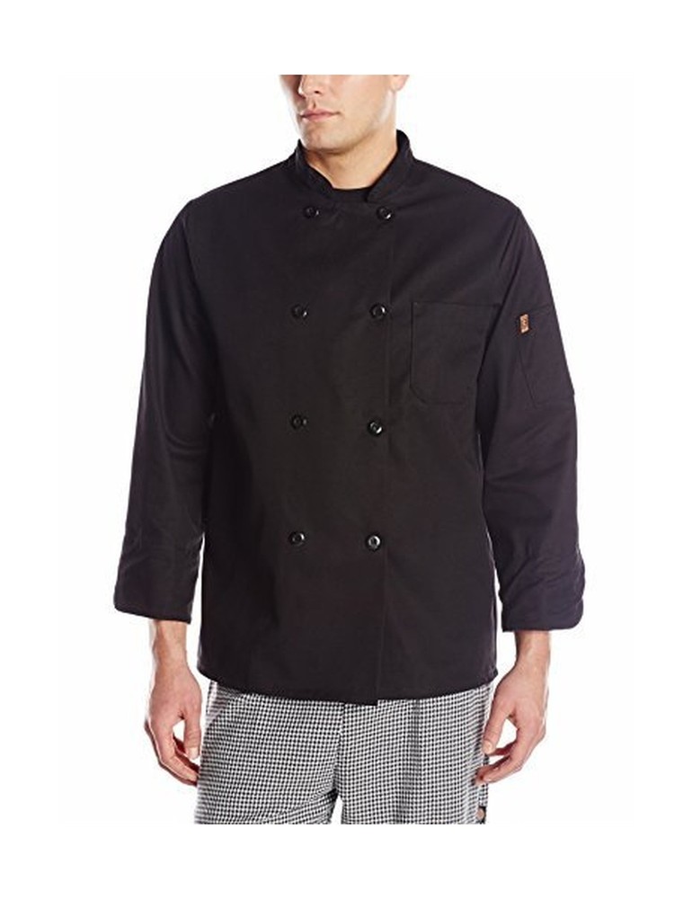 Chef Designs Men's Eight Pearl Button Black Chef Coat Medium Black