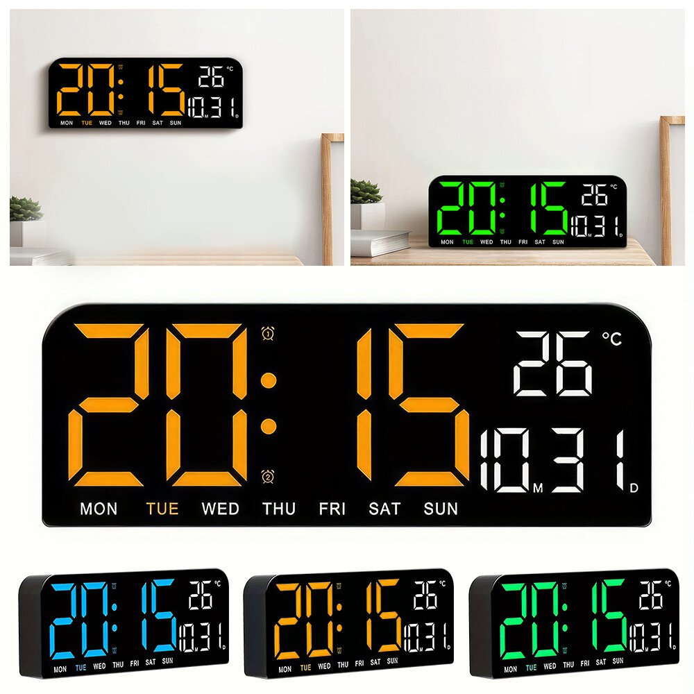 10" Digital LED Desk Alarm Clock Large LCD Display Wall Clock Temperature Date