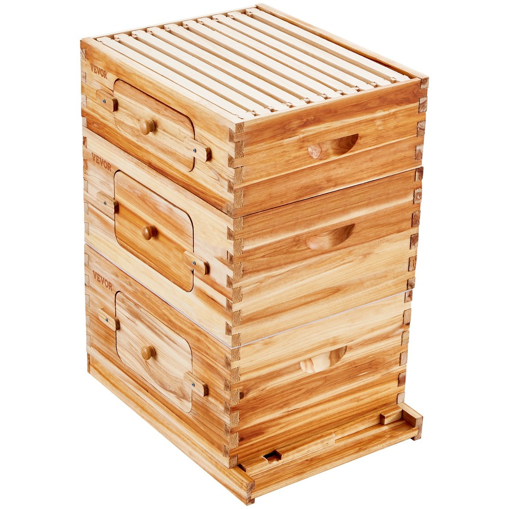 VEVOR Bee Hive Langstroth Kit 20 Deep & 10 Medium Frames with Acrylic Windows