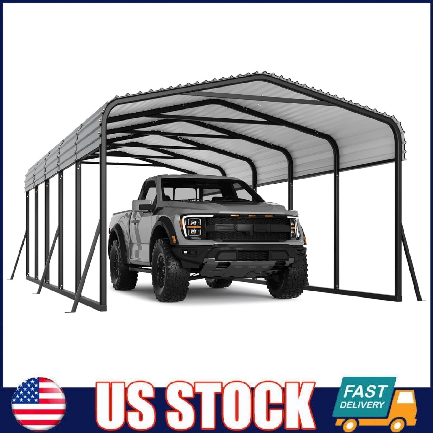 12'x24' Metal Carport, Heavy Duty Galvanized Steel Roof Canopy Car Shelter Truck