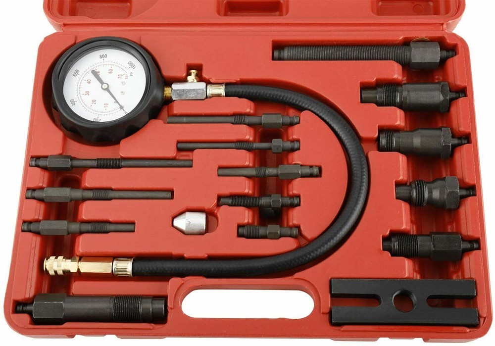 16 Pcs Diesel Engine Compression Gauge Tester Cylinder Pressure Test Tool Kit