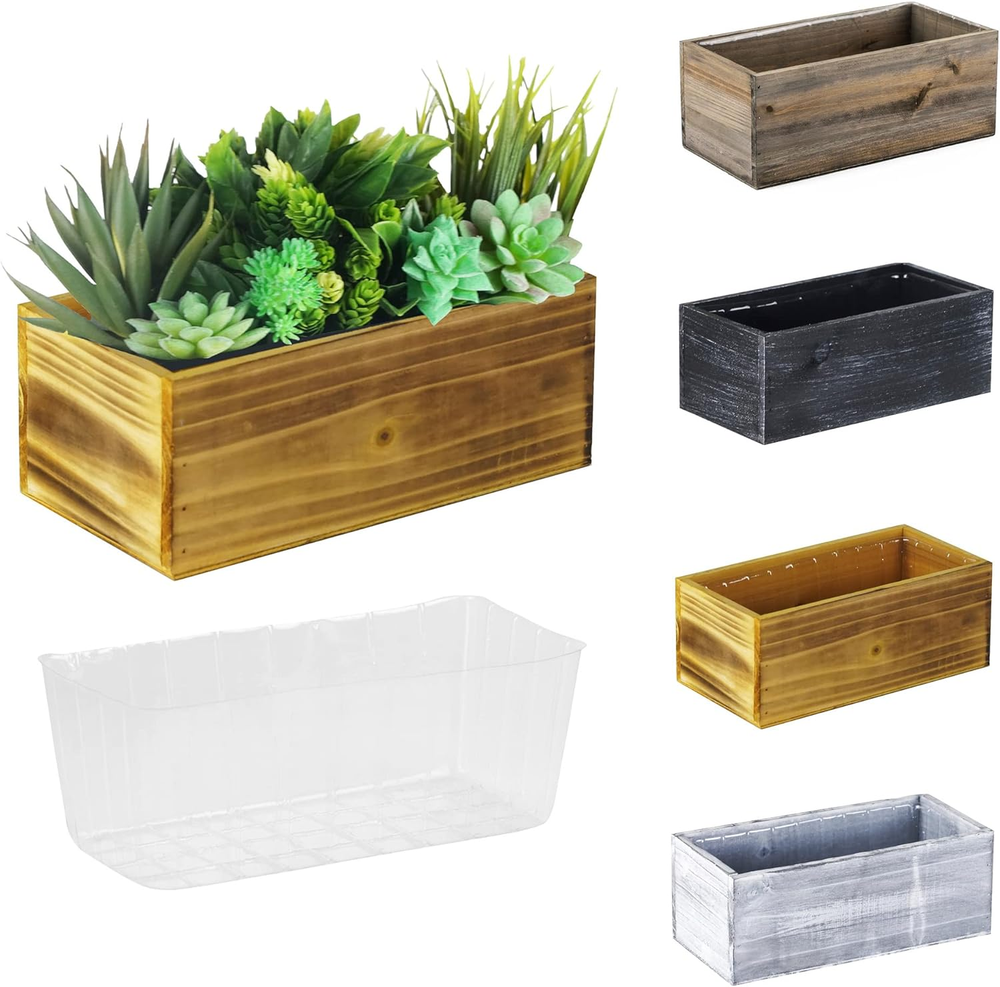 Natural Light Brown Wood Rectangle Planter Box with Removable Plastic Liner (H:4