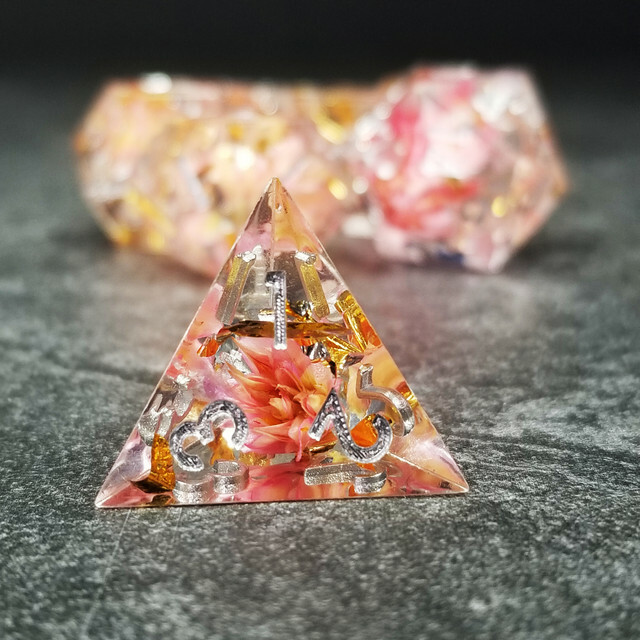 Sage’s Enchanted Flower Pink Sharp Edge Resin Polyhedral Dice Set DnD