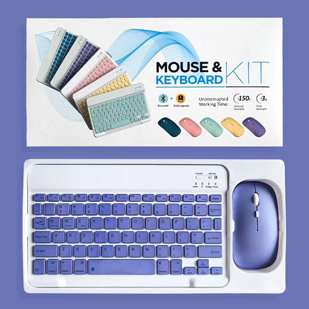 10" Mini Slim Bluetooth Wireless Keyboard and Mouse Set Mat For iPad Windows