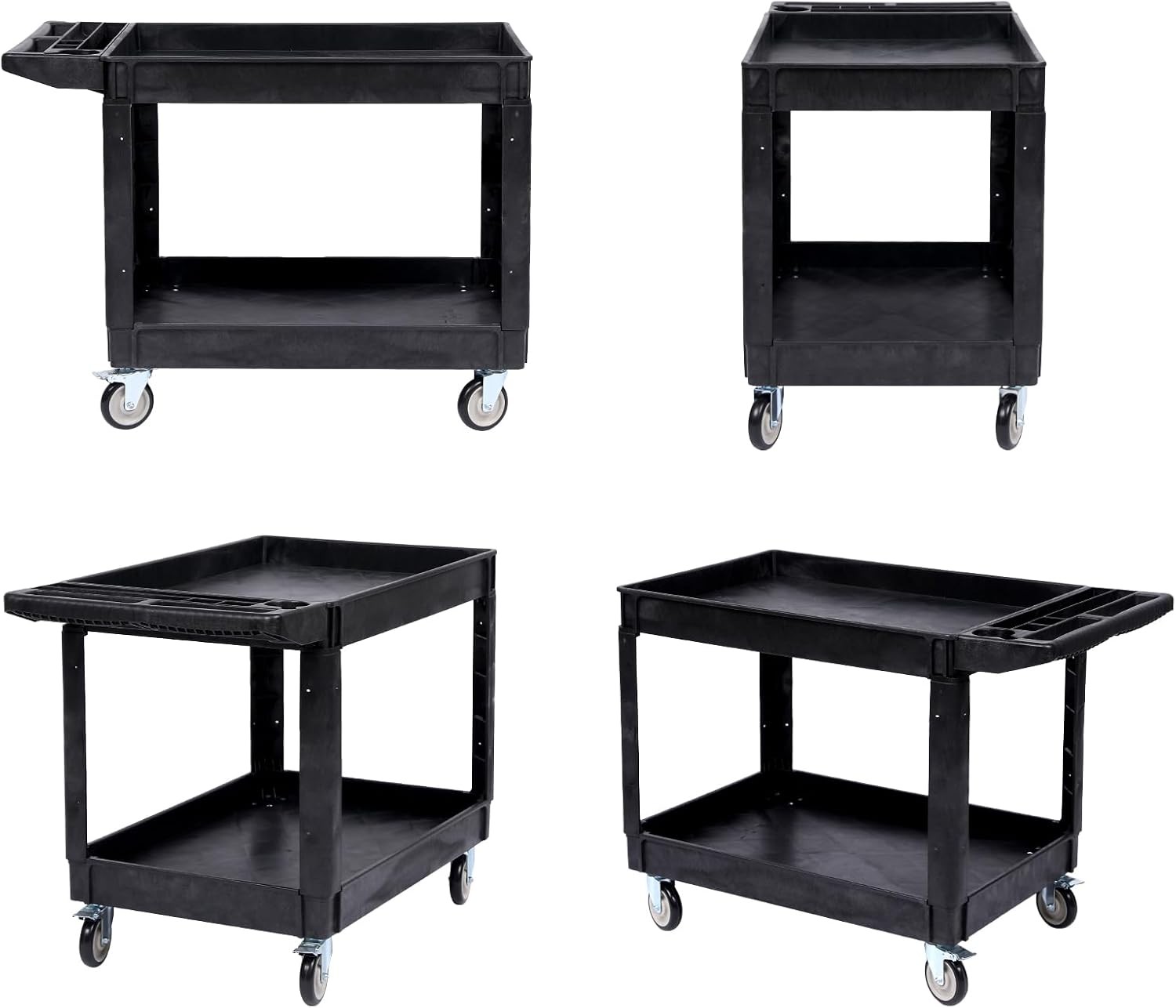 Utility Service Cart 2 Shelf 550 LBS Plastic Rolling Utility Cart with Wheels