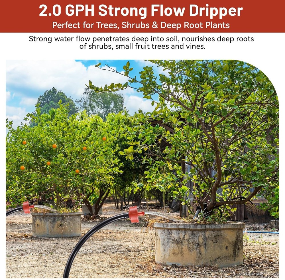 300 PCS 2 GPH Pressure Compensating Drip Irrigation Spot Dripper, Strong Flow Dr