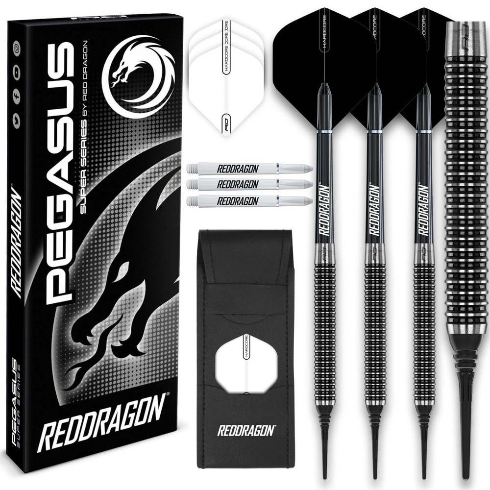 Soft Tip Darts Set - 18g/20g, Black & Red Stems, Black Flights, Precision Throwi