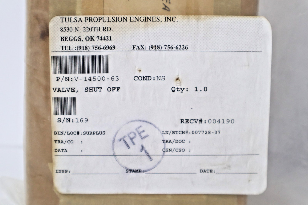 Valcor V14500-63 Shut Off Valve - New Surplus
